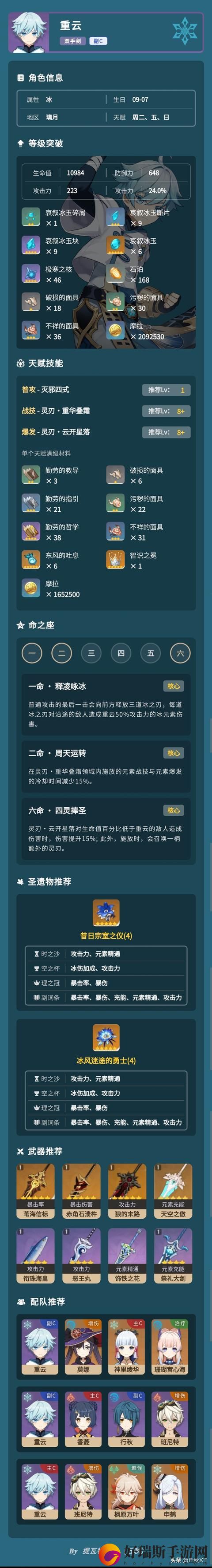 原神输出重云该如何玩